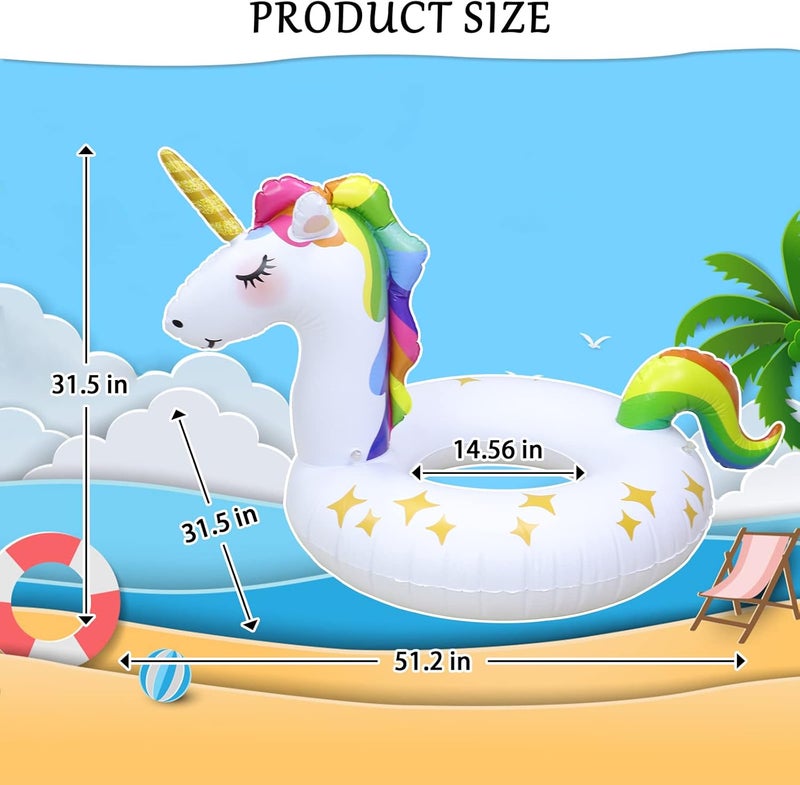 Rtudan Unicorn Pool Floats, Inflatable Swimming Floats Tube Rings,Fun Beach Pool Floaties, Lake Beach Summer Pool Raft Lounger for Adults Kids - Image 2